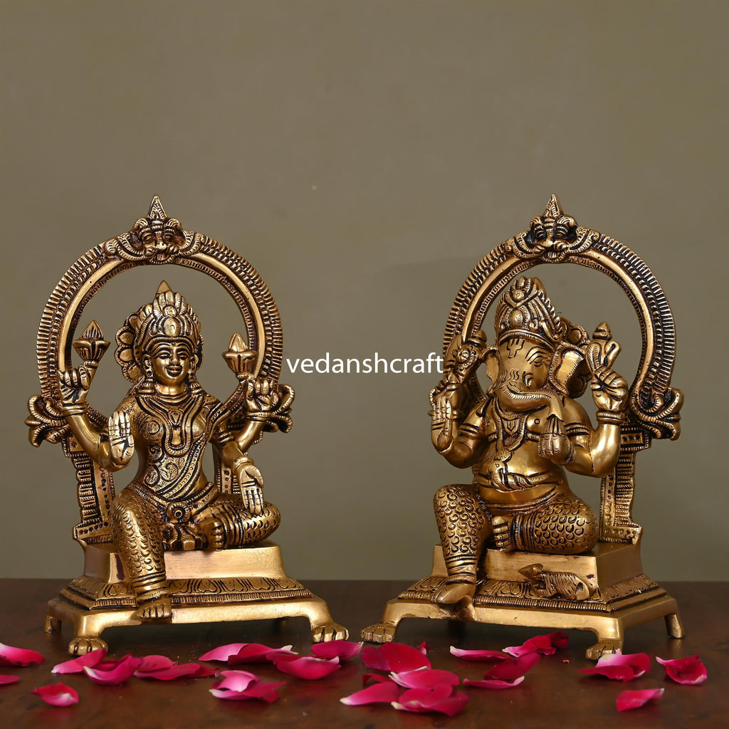 Brass Superfine Sitting Ganesh And Lakshmi On Throne Idol (8.8) Vedansh Craft