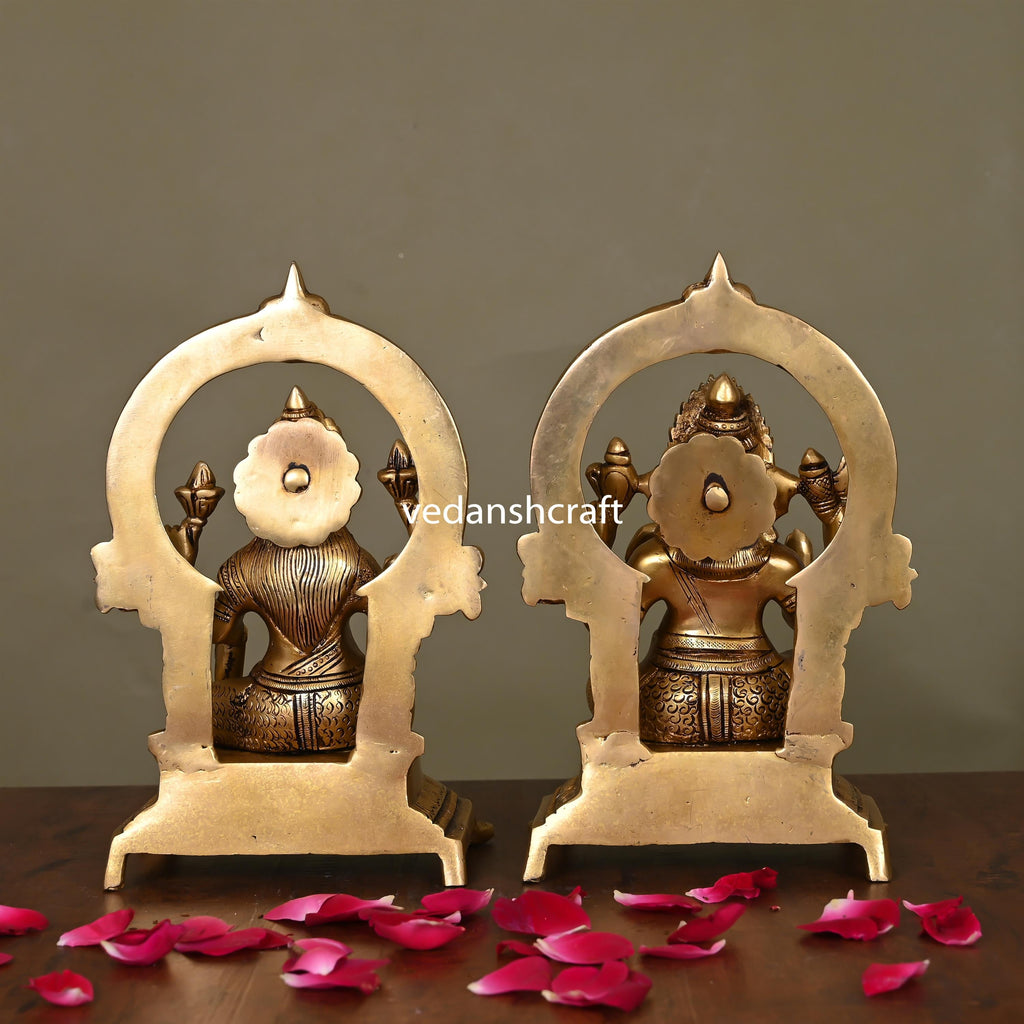 Brass Superfine Sitting Ganesh And Lakshmi On Throne Idol (8.8) Vedansh Craft