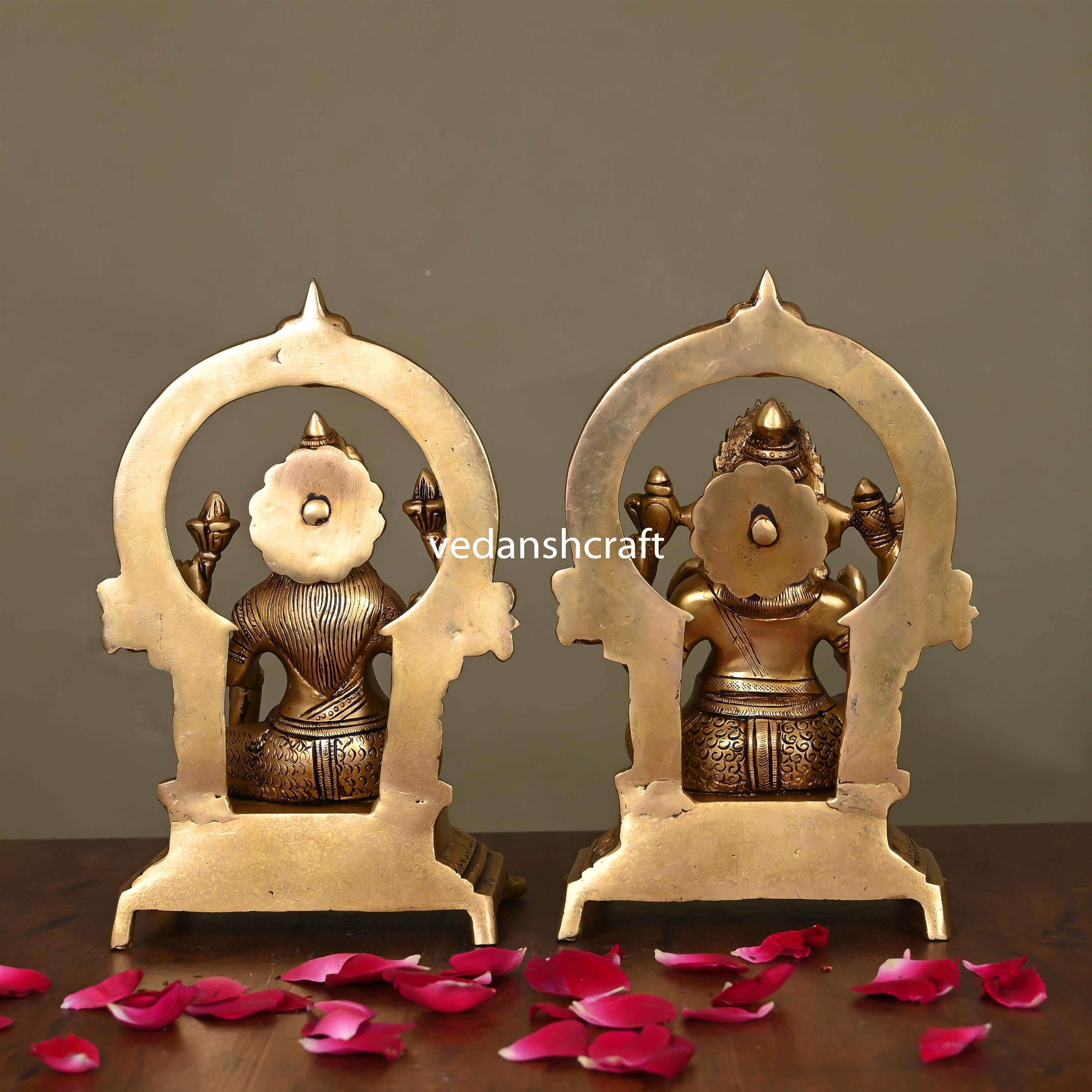 Brass Superfine Sitting Ganesh And Lakshmi On Throne Idol (8.8) Vedansh Craft