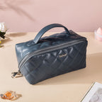 Makeup Pouch With Diagonal Side Zip Blue Grey Large Nestasia