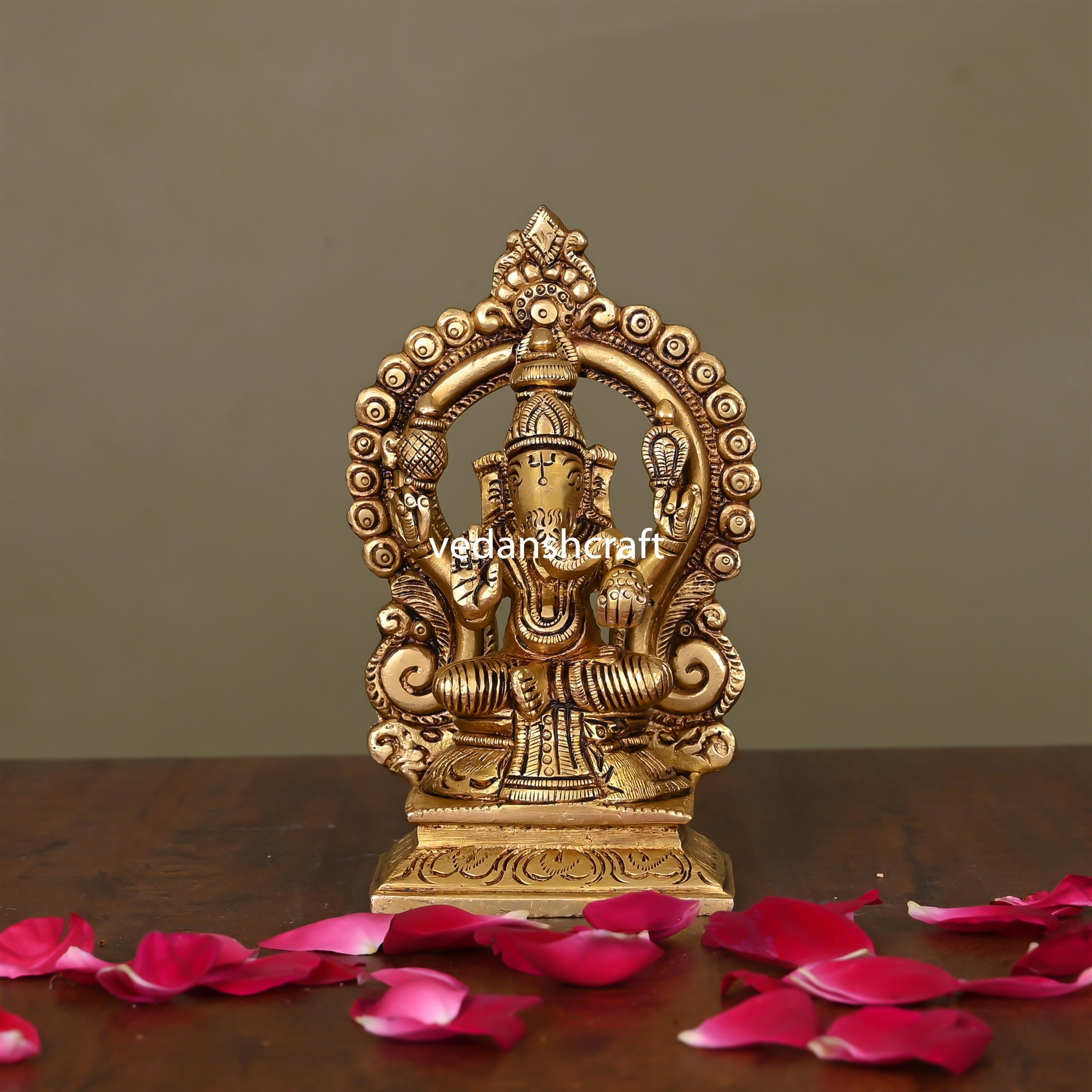 Brass Superfine Sitting Ganesha On Throne Idol (5.8 Inch) Vedansh Craft