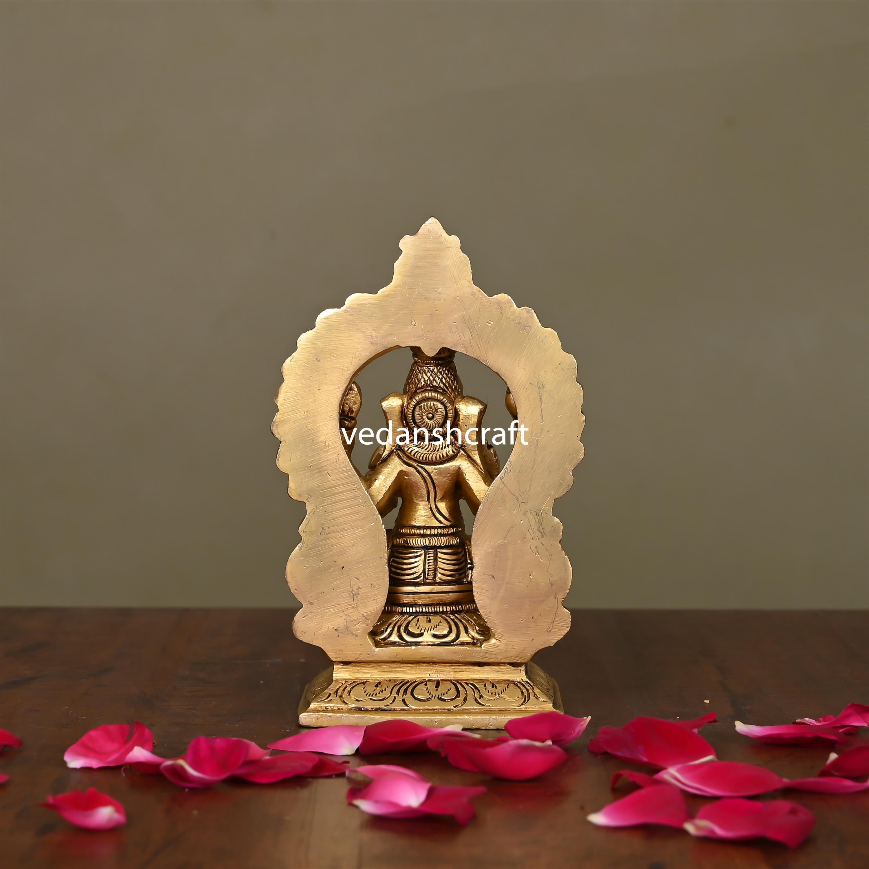 Brass Superfine Sitting Ganesha On Throne Idol (5.8 Inch) Vedansh Craft