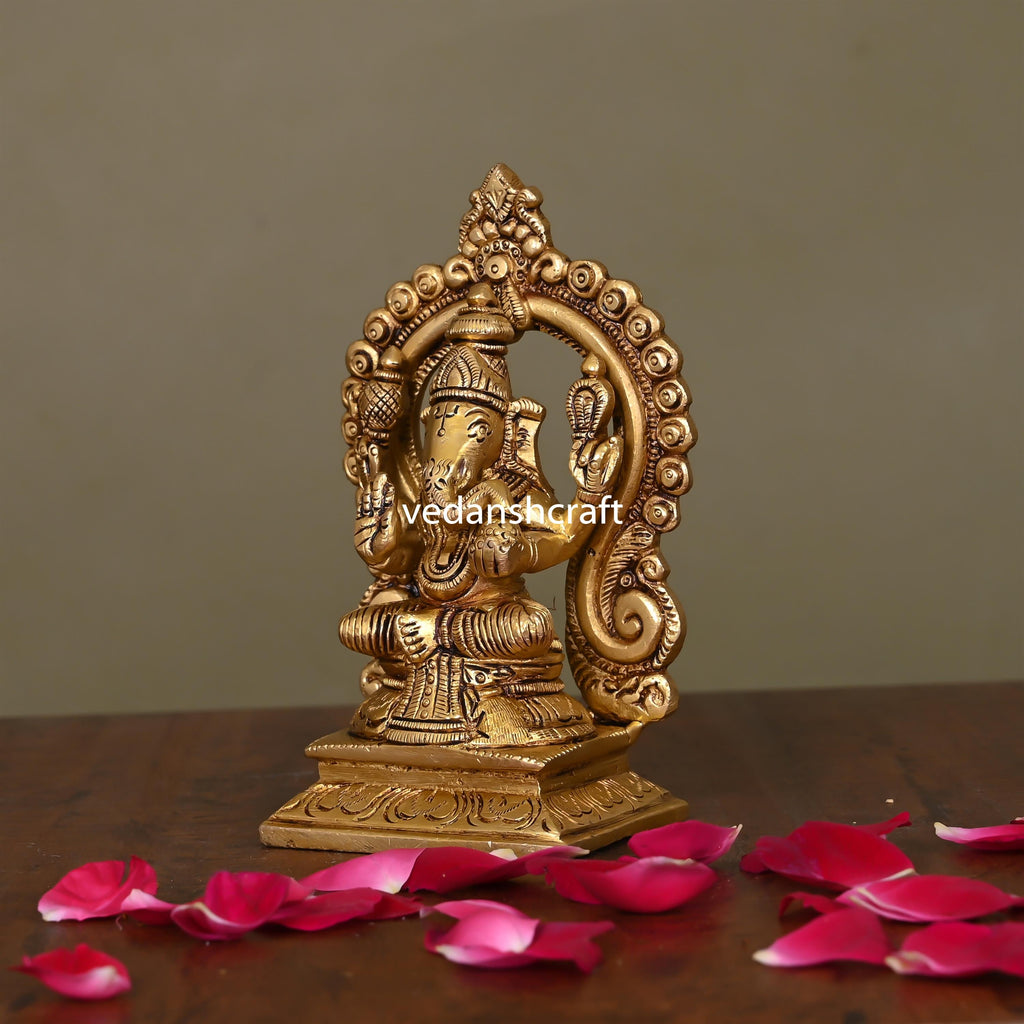 Brass Superfine Sitting Ganesha On Throne Idol (5.8 Inch) Vedansh Craft