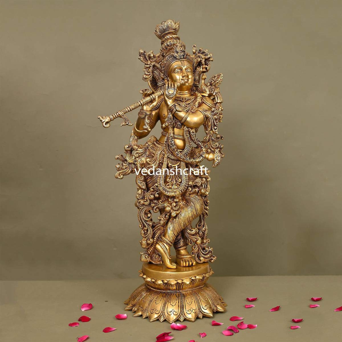Brass Superfine Standing Krishna Statue/Idol (27 Inch) Vedansh Craft