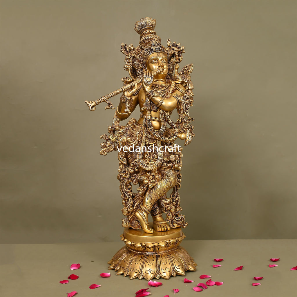 Brass Superfine Standing Krishna Statue/Idol (27 Inch) Vedansh Craft