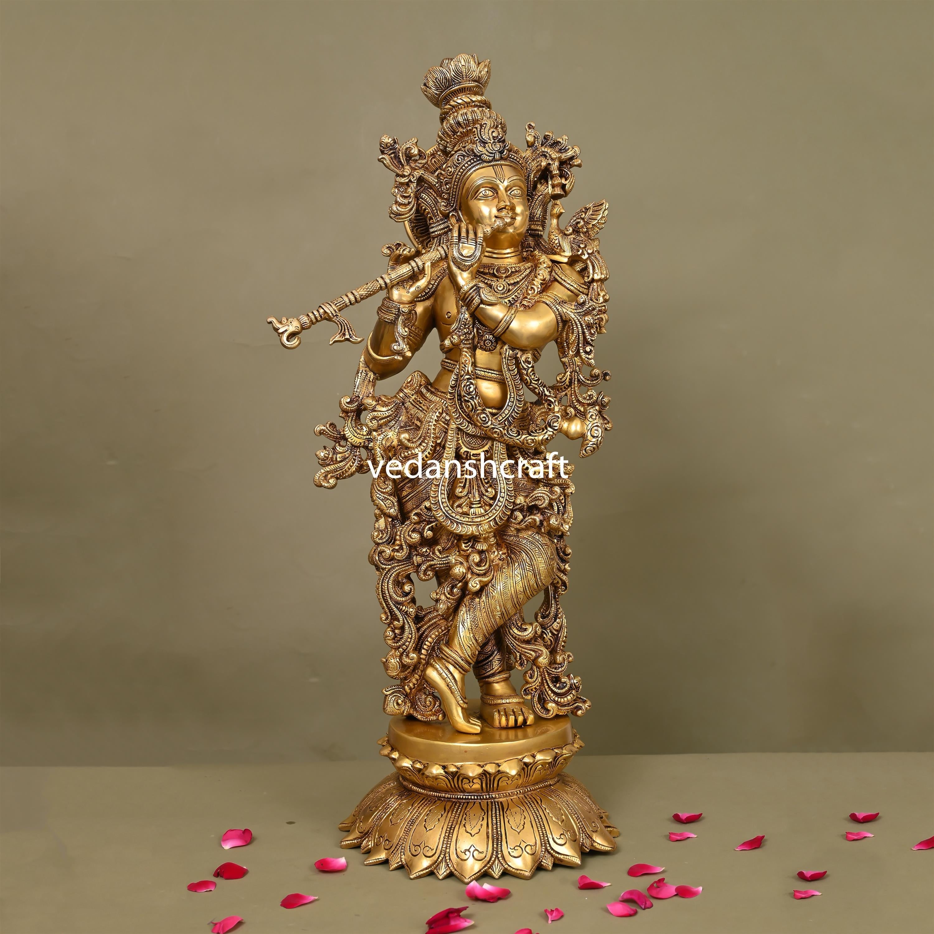 Brass Superfine Standing Krishna Statue/Idol (27 Inch) Vedansh Craft