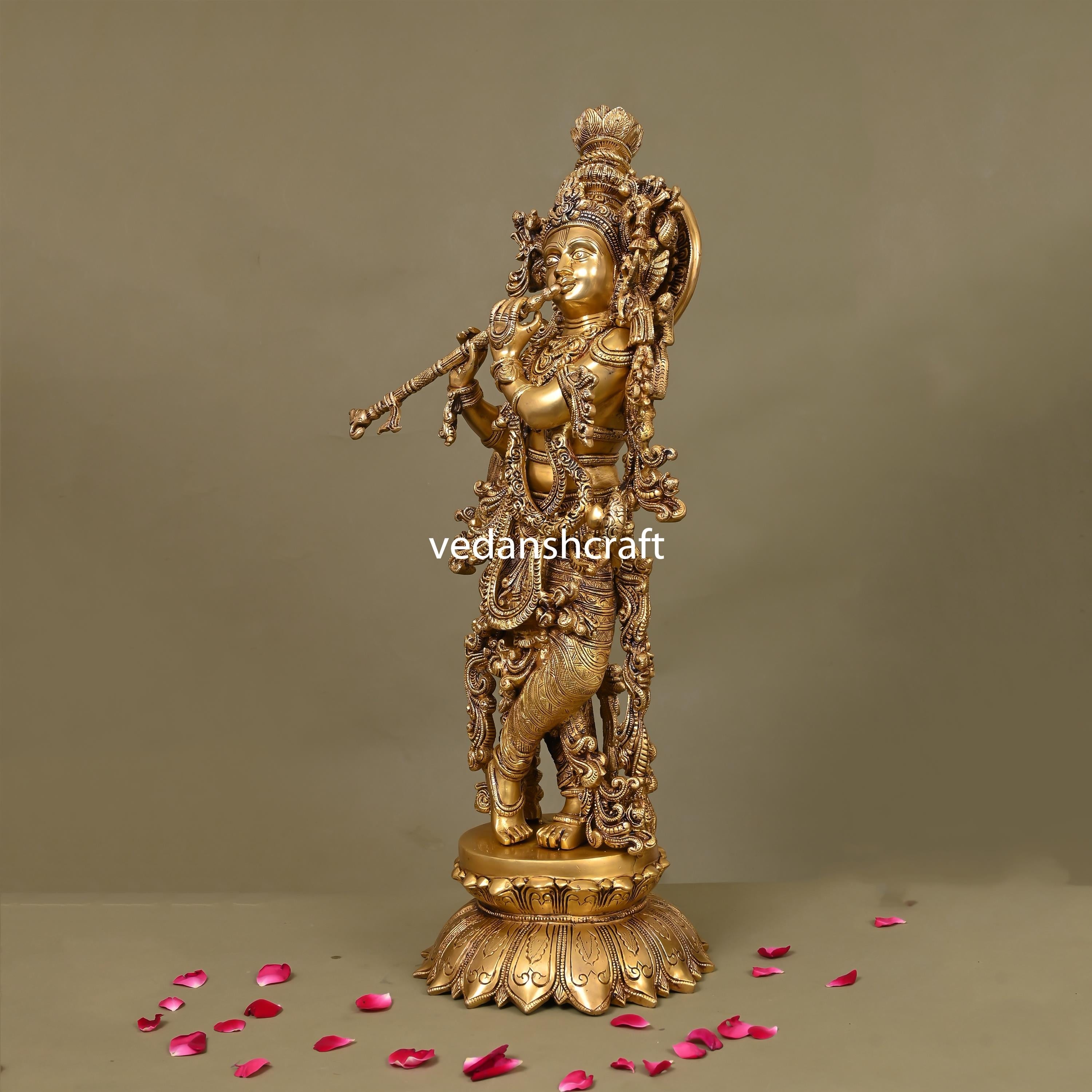 Brass Superfine Standing Krishna Statue/Idol (27 Inch) Vedansh Craft