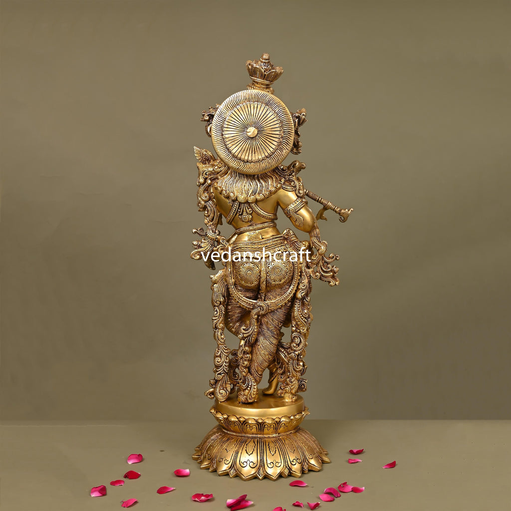 Brass Superfine Standing Krishna Statue/Idol (27 Inch) Vedansh Craft