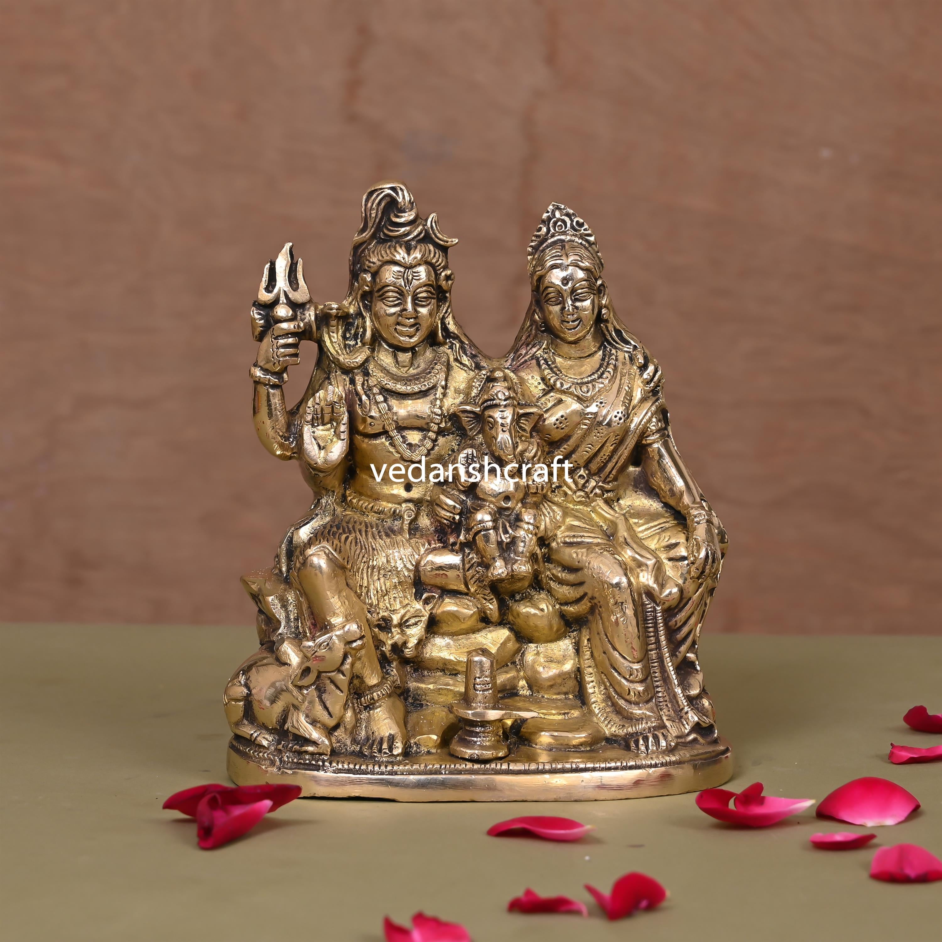 Brass Sitting Shiva Family Statue (6") Vedansh Craft