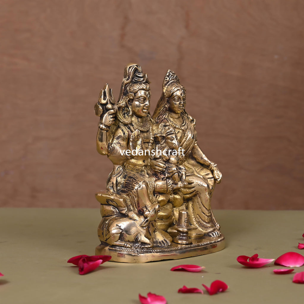 Brass Sitting Shiva Family Statue (6") Vedansh Craft