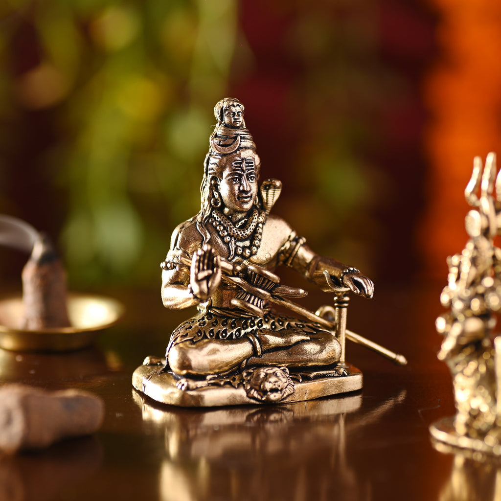 Brass Sitting Shiv Lightweight Idol – Handcrafted Traditional Brassware (3 Inch) Vedansh Craft