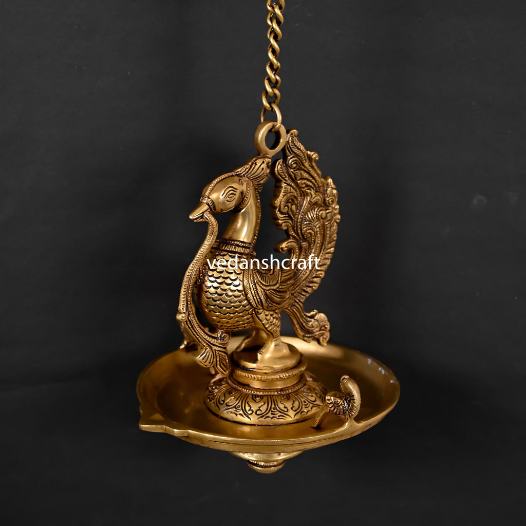 Brass Superfine Peacock Hanging Diya (26 Inch) Vedansh Craft
