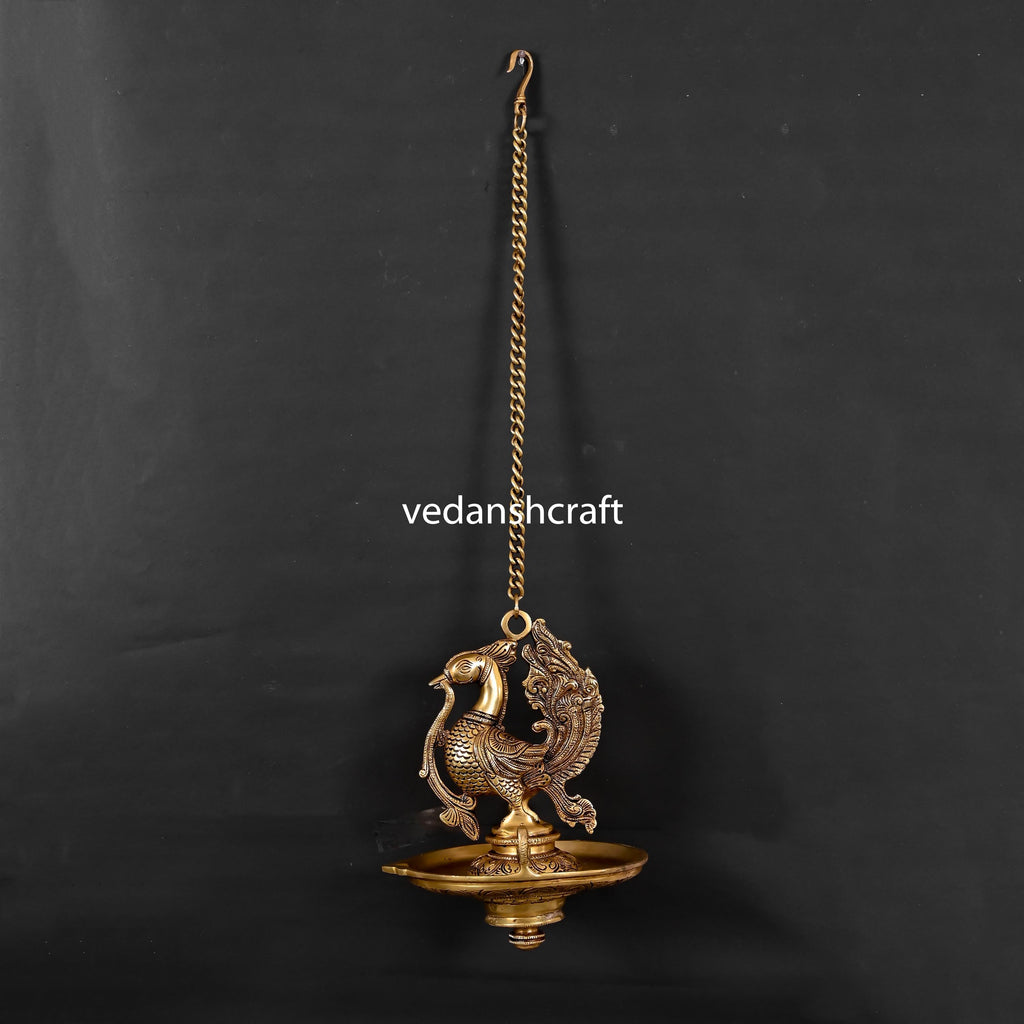 Brass Superfine Peacock Hanging Diya (26 Inch) Vedansh Craft
