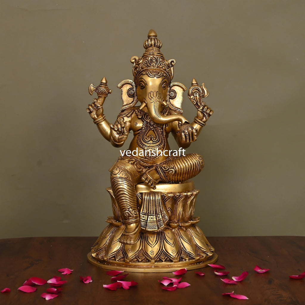Brass Lord Sitting Ganesha Idol (14.8 Inch) Vedansh Craft