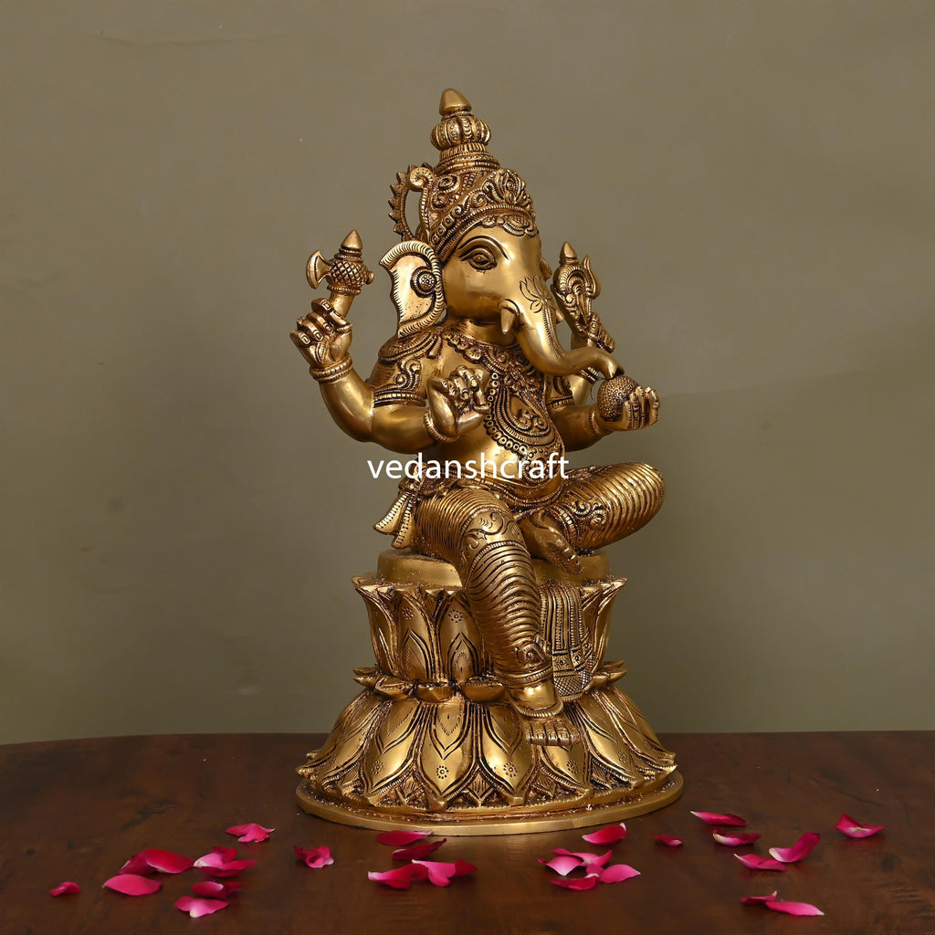 Brass Lord Sitting Ganesha Idol (14.8 Inch) Vedansh Craft