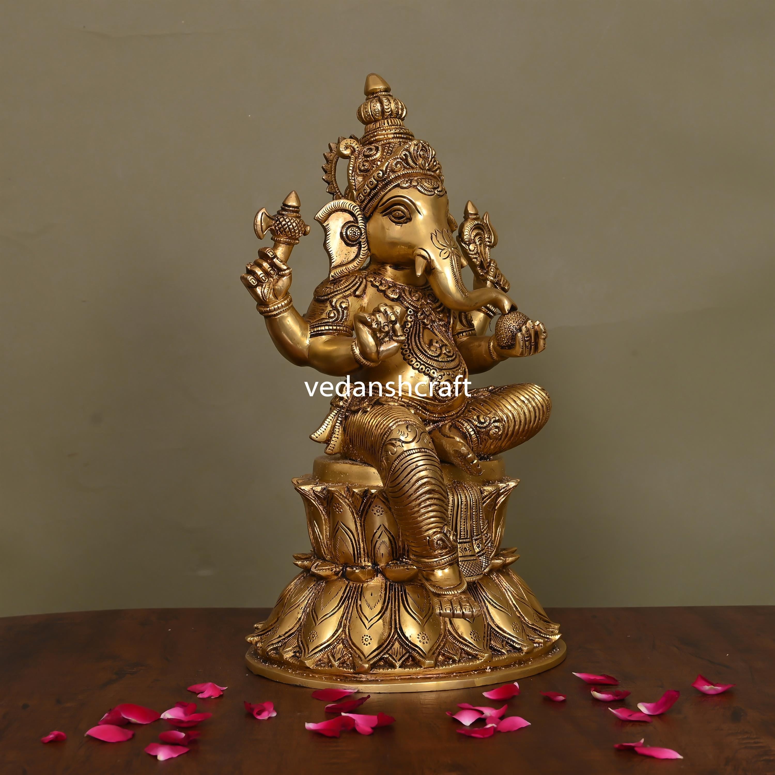 Brass Lord Sitting Ganesha Idol (14.8 Inch) Vedansh Craft