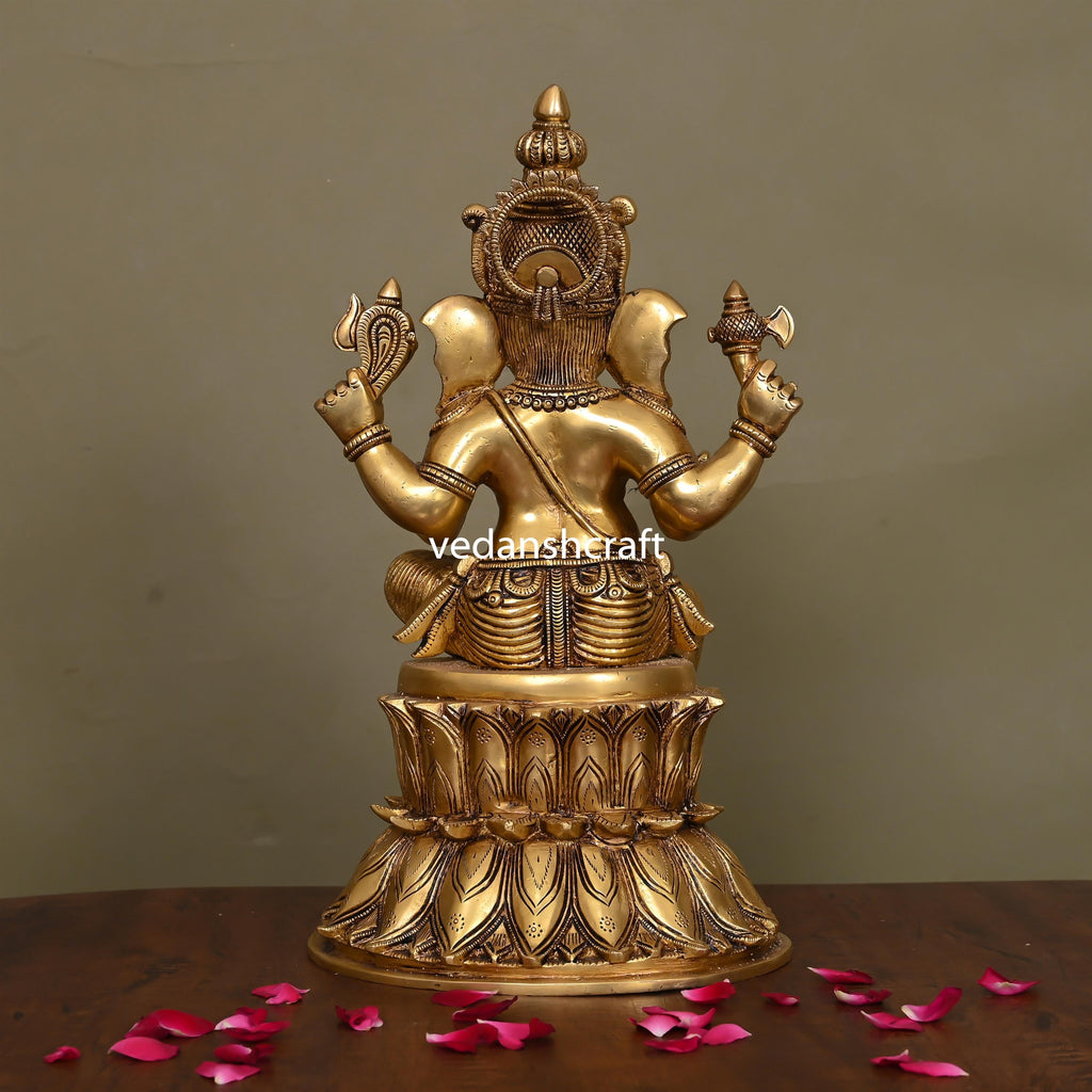 Brass Lord Sitting Ganesha Idol (14.8 Inch) Vedansh Craft