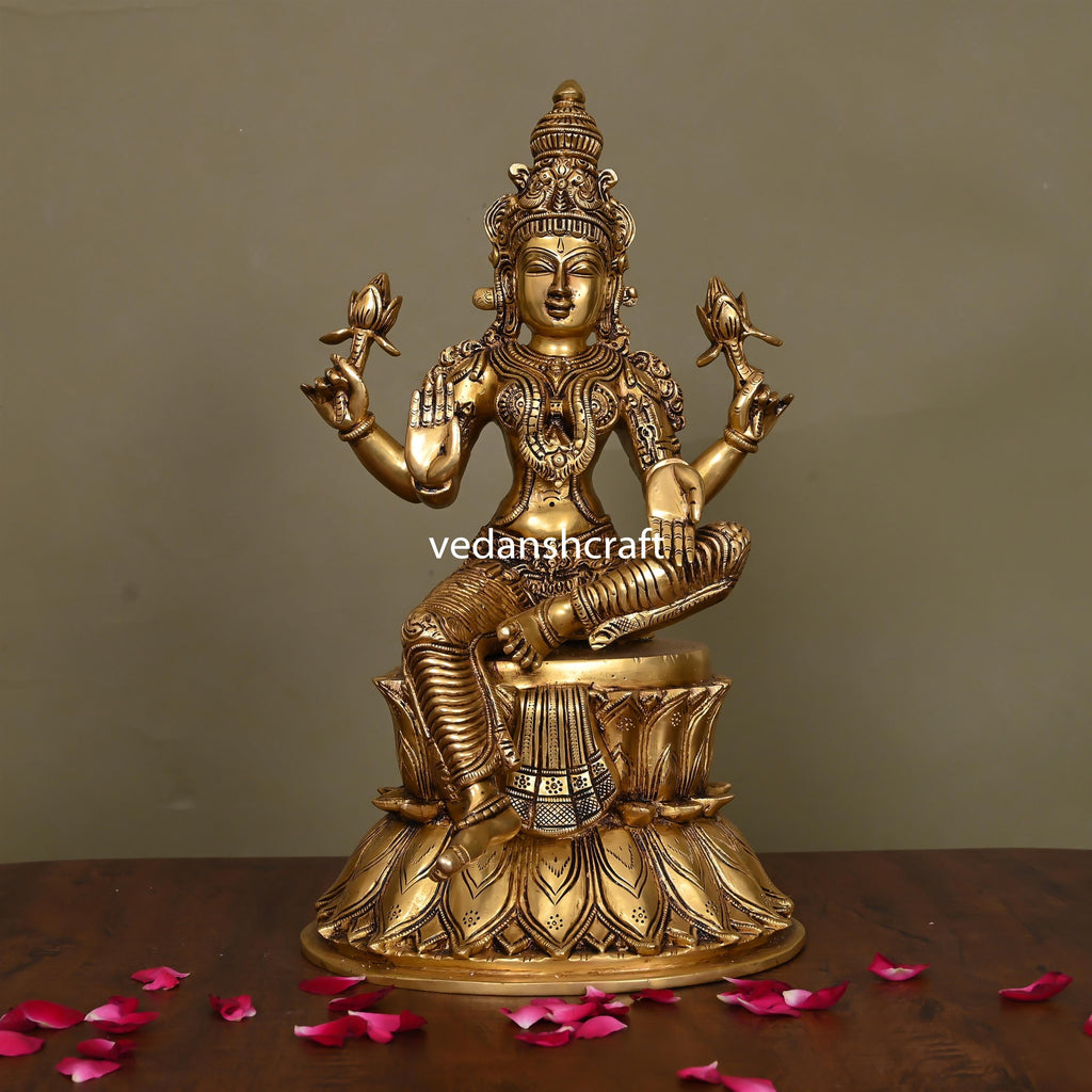 Brass Superfine Goddess Sitting Lakshmi Idol (14.5 Inch) Vedansh Craft