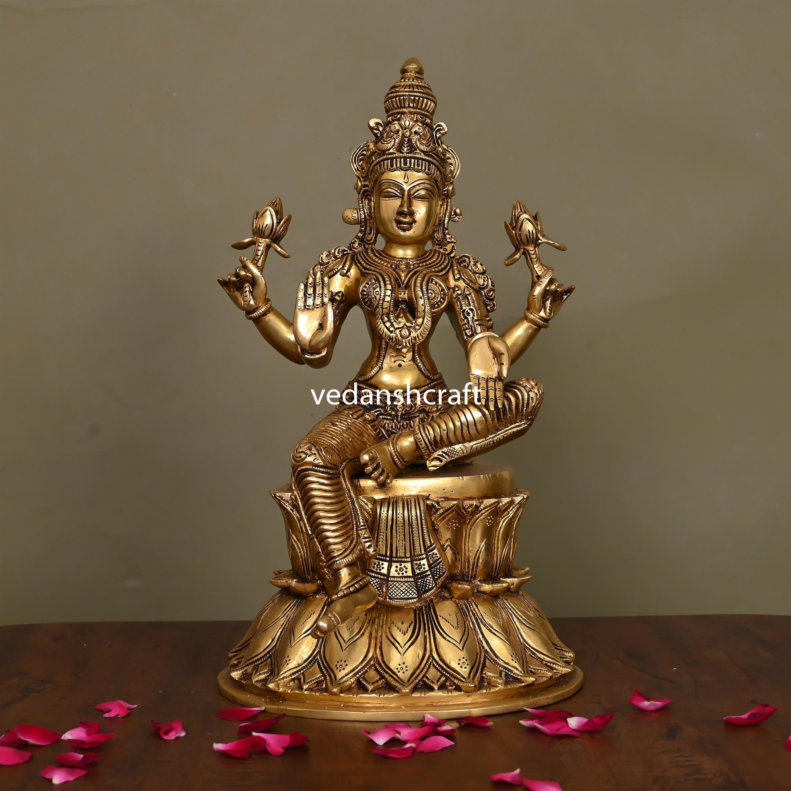 Brass Superfine Goddess Sitting Lakshmi Idol (14.5 Inch) Vedansh Craft