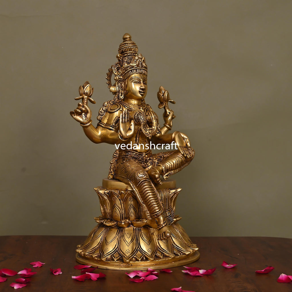 Brass Superfine Goddess Sitting Lakshmi Idol (14.5 Inch) Vedansh Craft