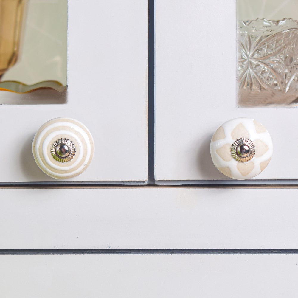 Textured Ceramic Door Knob White Set Of 6 Nestasia