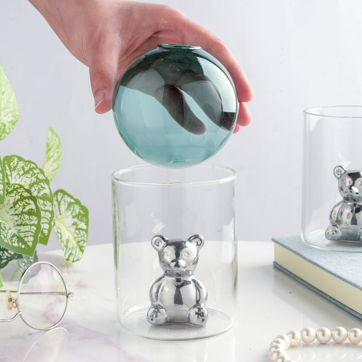 Bear In The Jar Glass Planter Green Nestasia