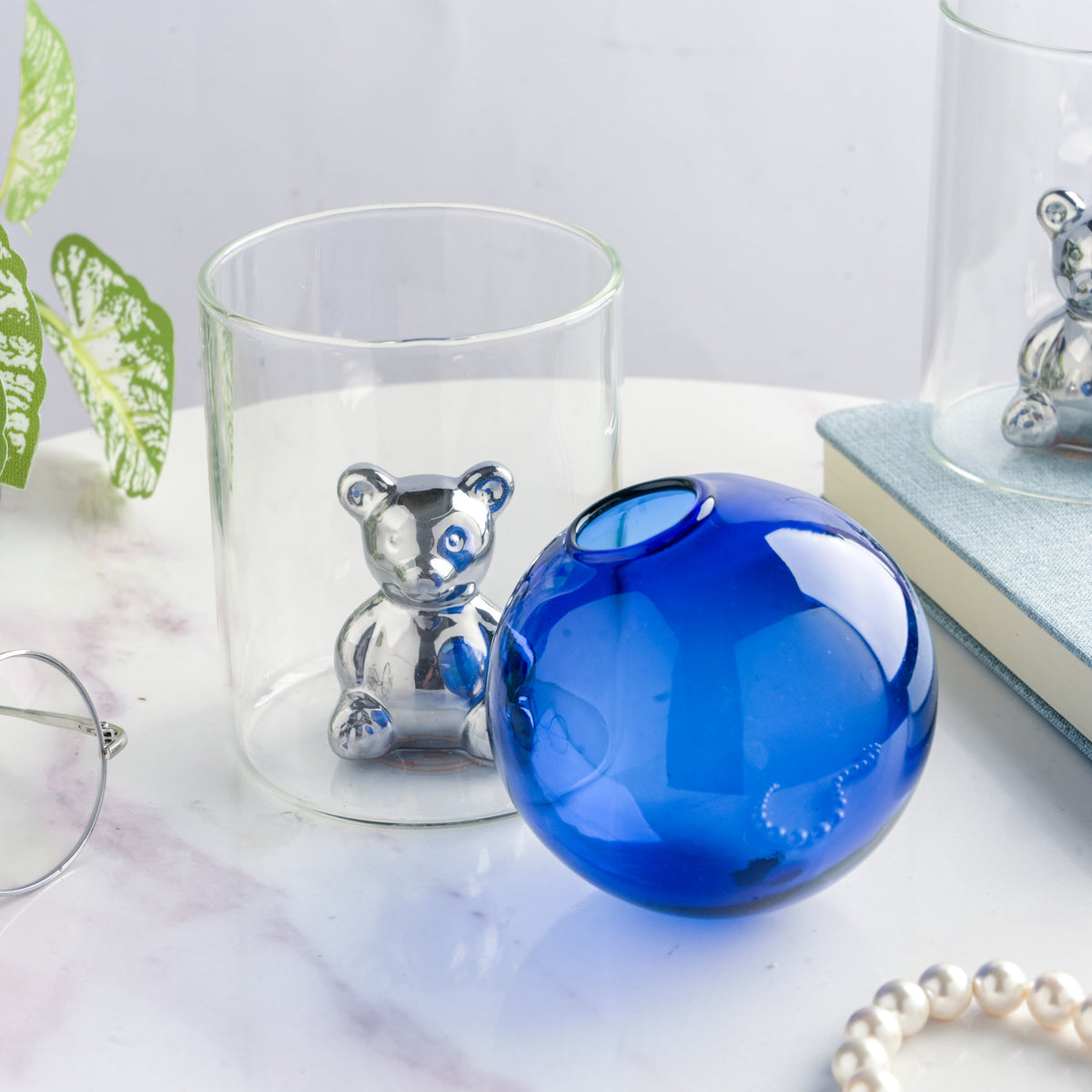 Bear In The Jar Glass Planter Blue Nestasia