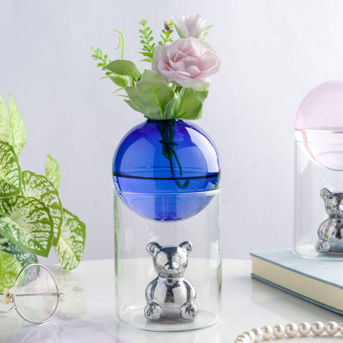 Bear In The Jar Glass Planter Blue Nestasia