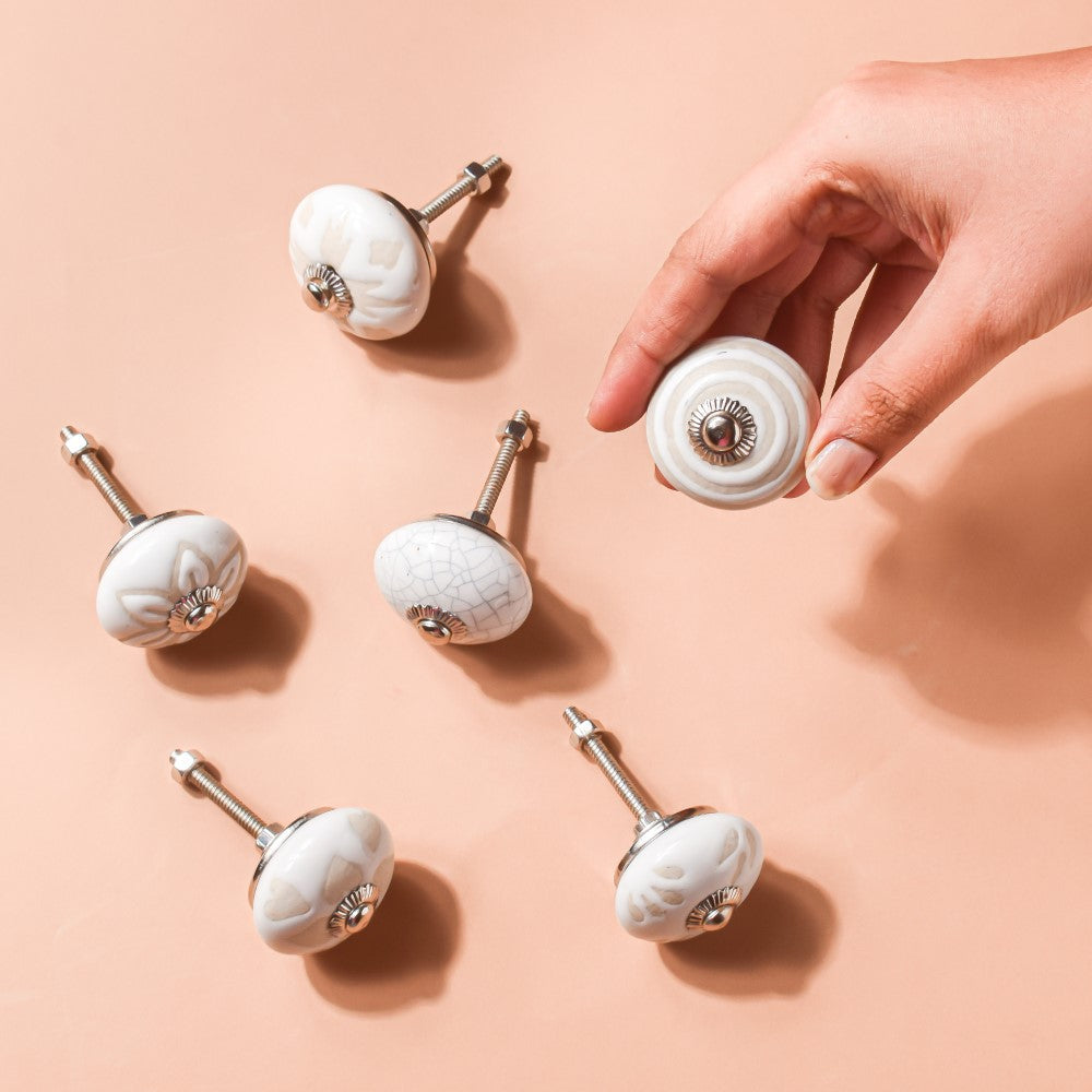 Textured Ceramic Door Knob White Set Of 6 Nestasia