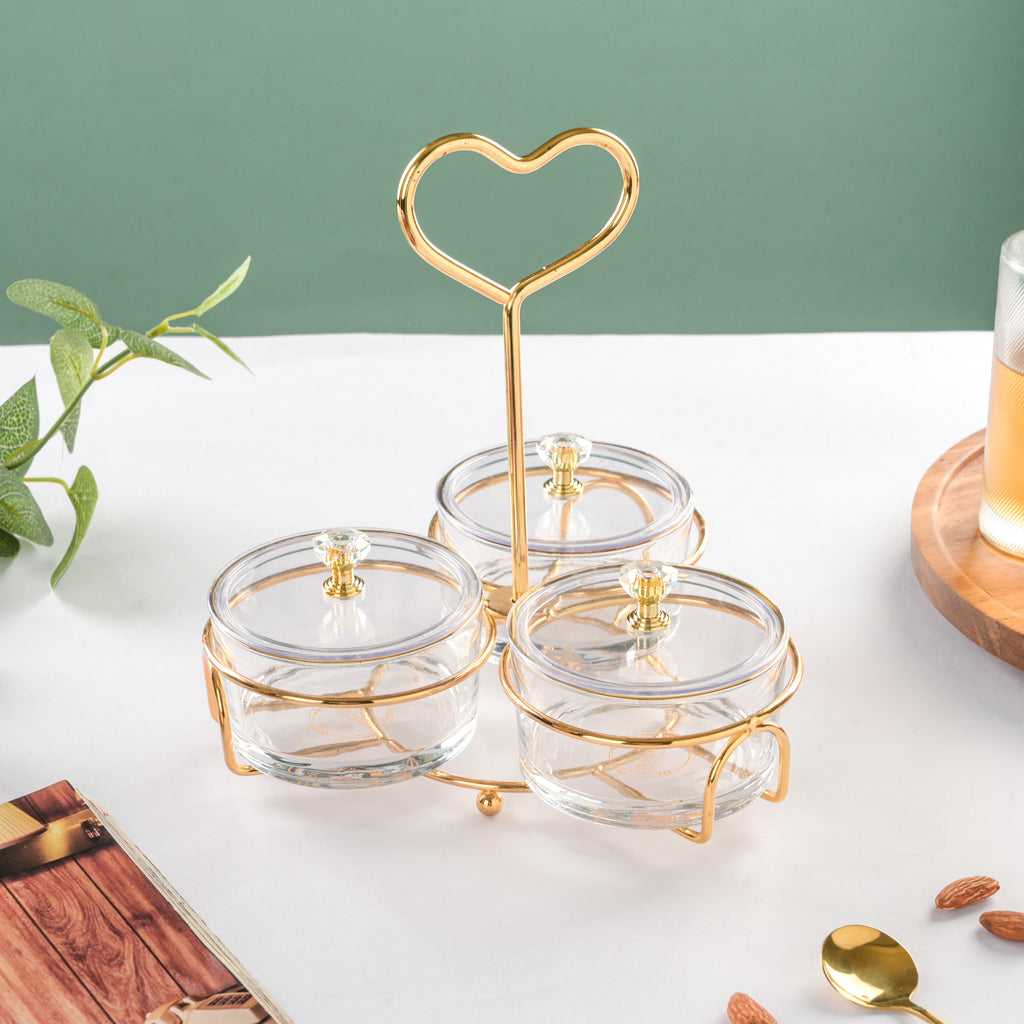 Golden Heart Transparent Jars With Stand Set Of 4 200ml Nestasia