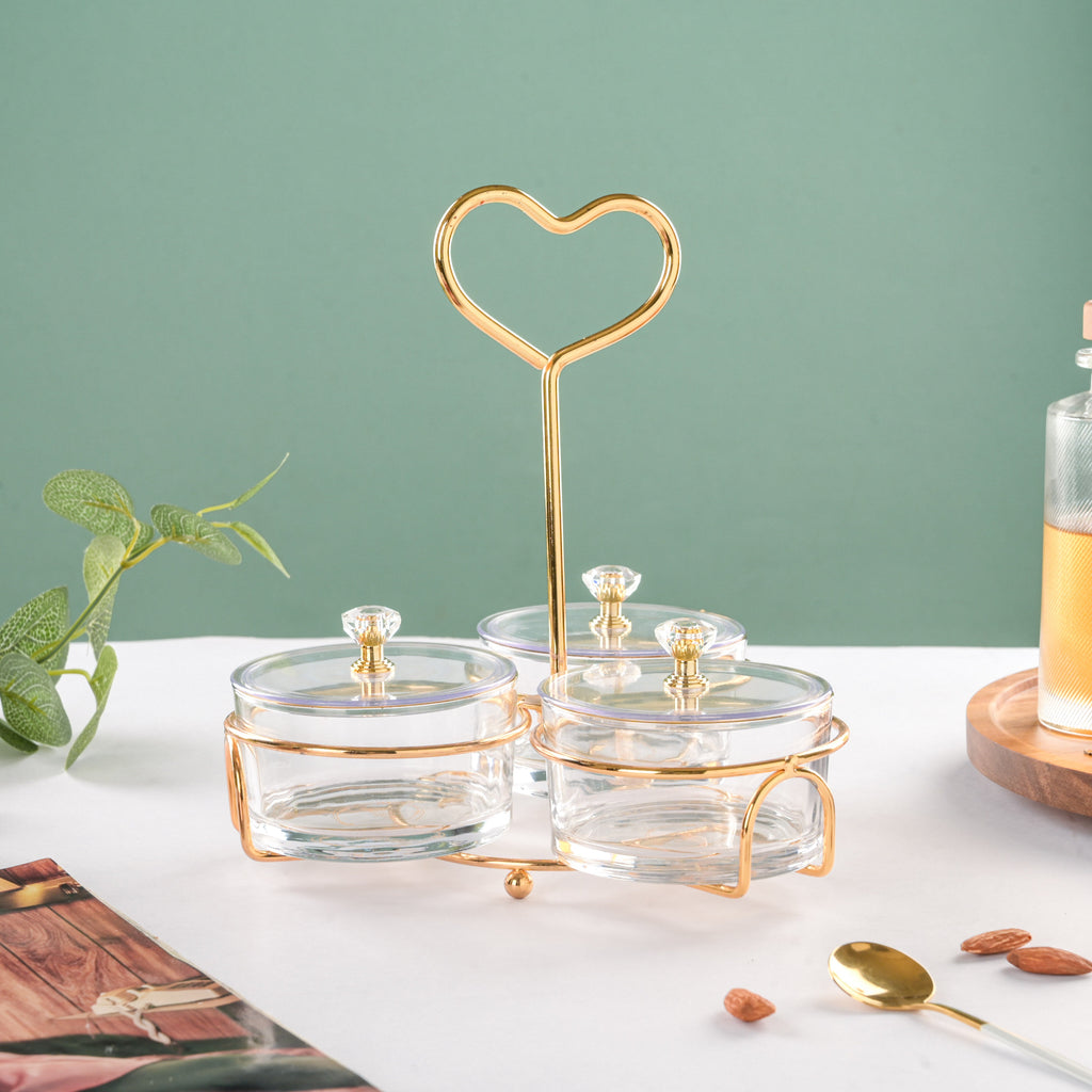 Golden Heart Transparent Jars With Stand Set Of 4 200ml Nestasia