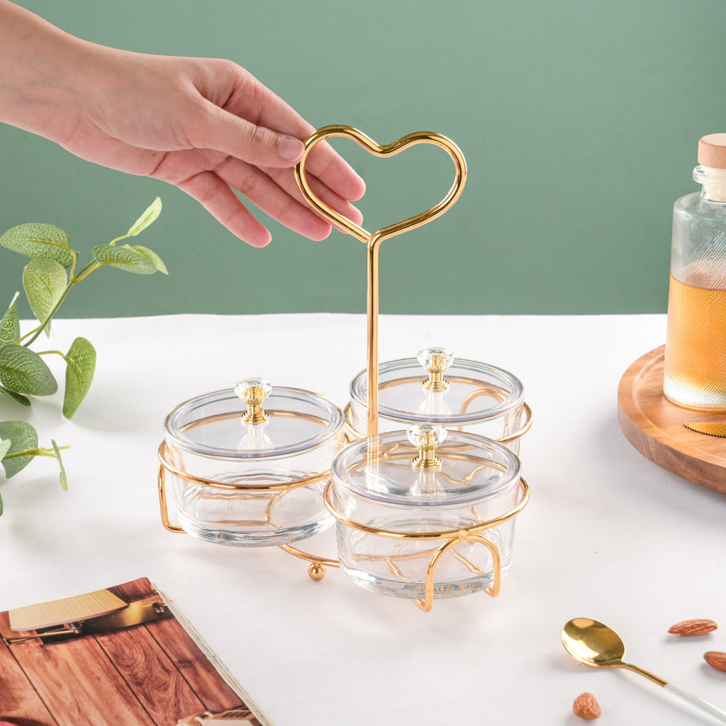 Golden Heart Transparent Jars With Stand Set Of 4 200ml Nestasia