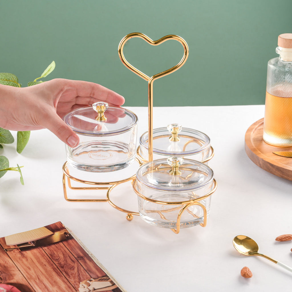 Golden Heart Transparent Jars With Stand Set Of 4 200ml Nestasia