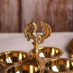 Brass Peacock Design Four Petal Chopra / Pooja Plate (3.5 Inch) Vedansh Craft