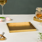 Metal Square Vanity Tray Golden 8 Inch Nestasia