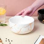 Gold Detailed Marble Ceramic Serving Bowl White Nestasia