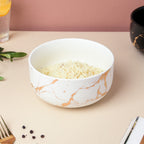 Gold Detailed Marble Ceramic Serving Bowl White Nestasia