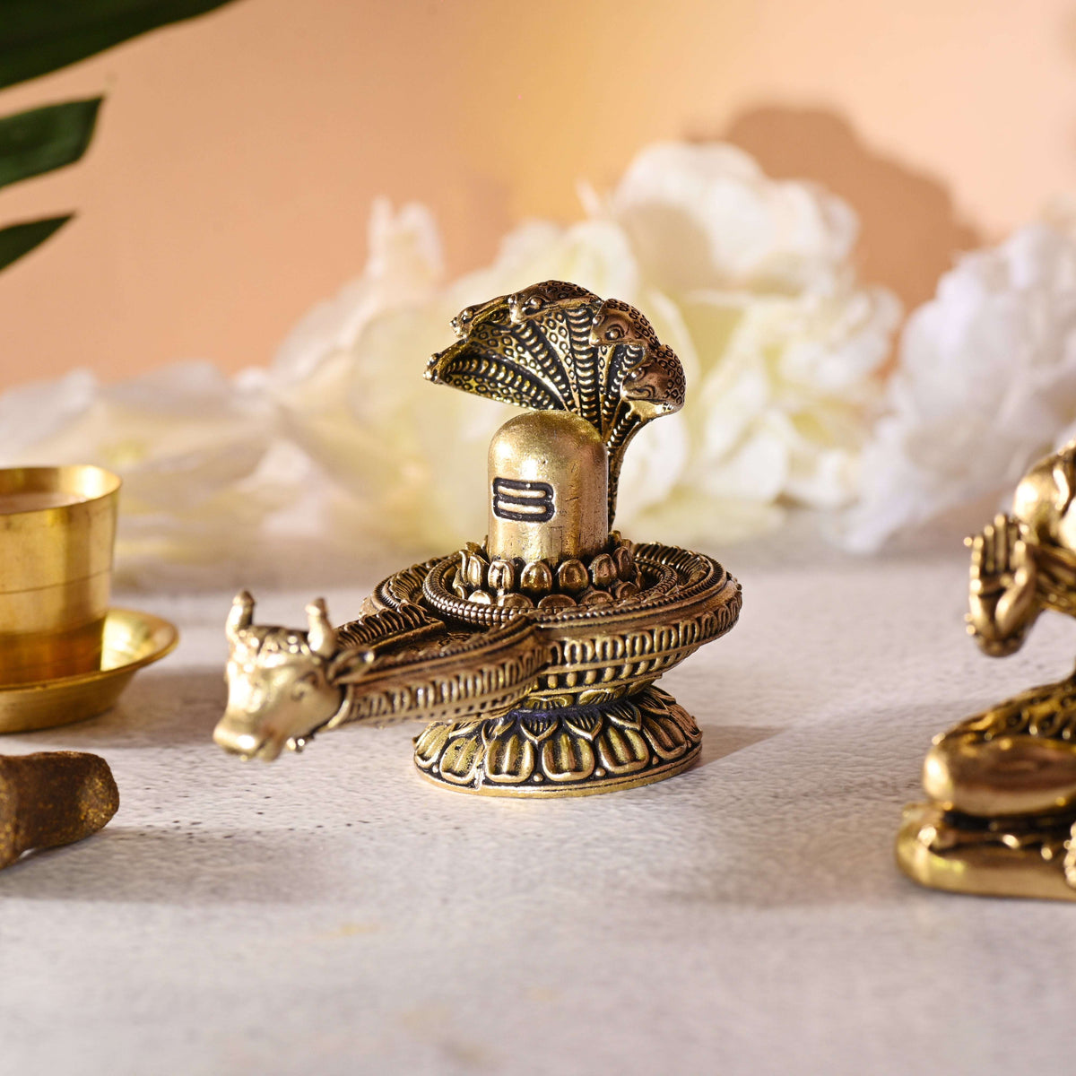 Brass Nandi Shivling with Sheshnaag Lightweight (2.8 Inch) Vedansh Craft