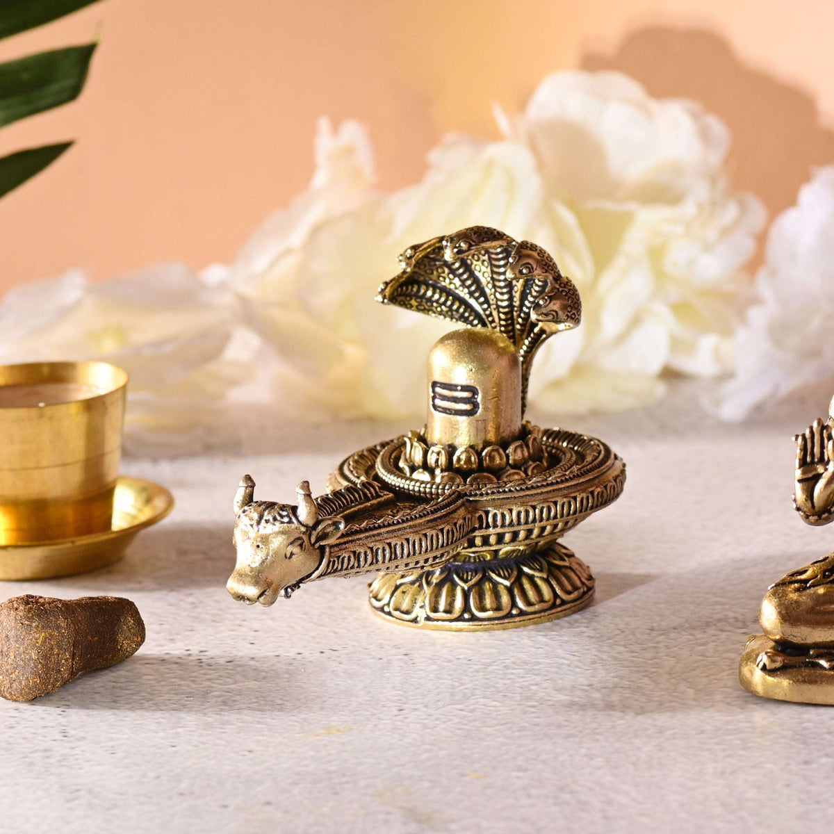 Brass Nandi Shivling with Sheshnaag Lightweight (2.8 Inch) Vedansh Craft