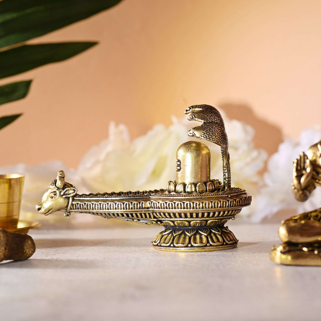 Brass Nandi Shivling with Sheshnaag Lightweight (2.8 Inch) Vedansh Craft