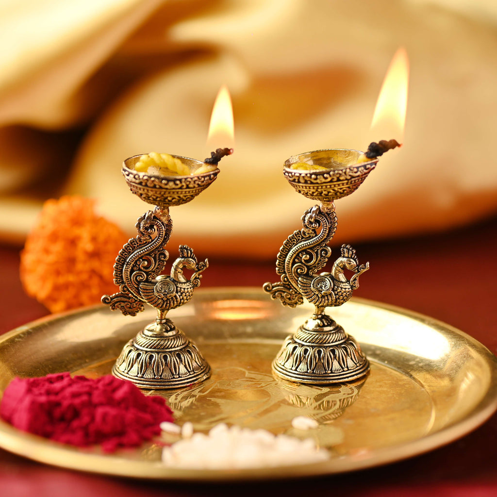 Brass Peacock Lightweight Diya Pair Vedansh Craft