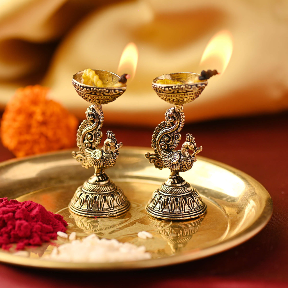 Brass Peacock Lightweight Diya Pair Vedansh Craft