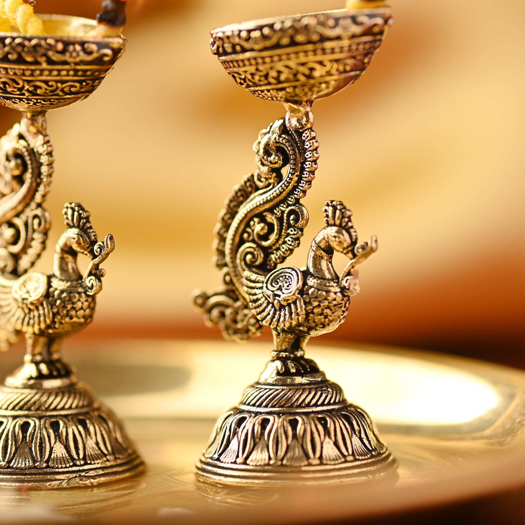 Brass Peacock Lightweight Diya Pair Vedansh Craft