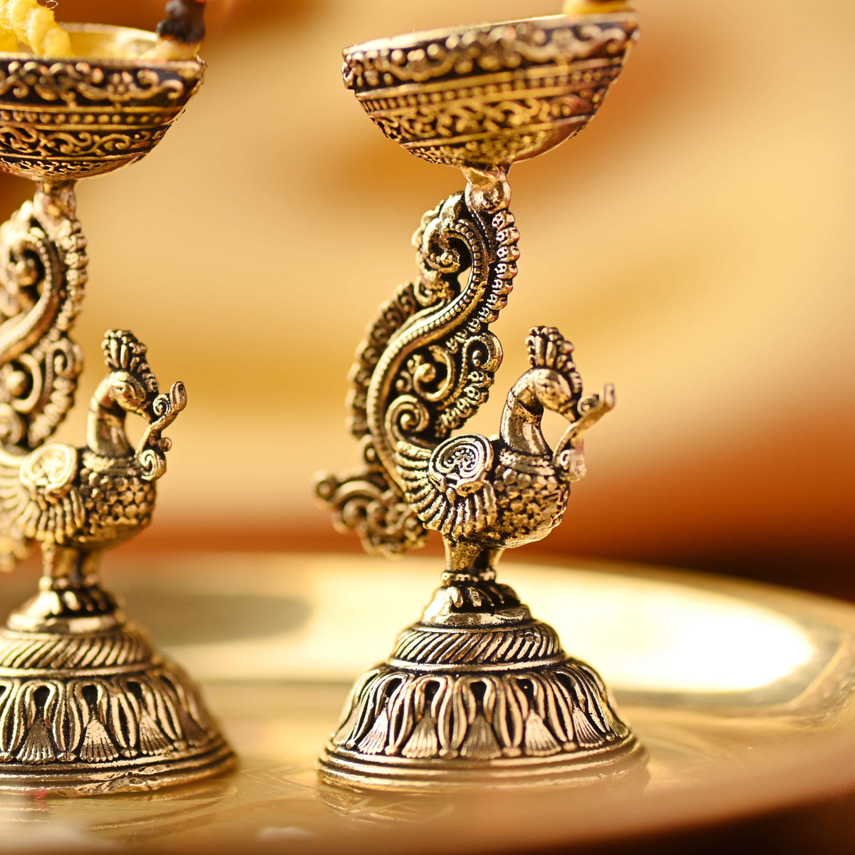 Brass Peacock Lightweight Diya Pair Vedansh Craft
