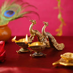 Brass Peacock Lightweight Diya Pair (3.3 Inch) Vedansh Craft