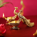 Brass Peacock Lightweight Diya Pair (3.3 Inch) Vedansh Craft