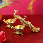 Brass Peacock Lightweight Diya Pair (3.3 Inch) Vedansh Craft