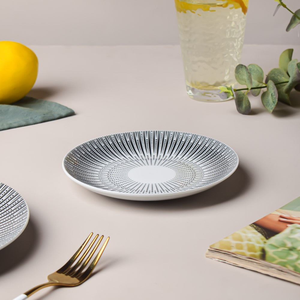 Philocaly Linear Patterned Ceramic Dessert Plate White 6 Inch Nestasia