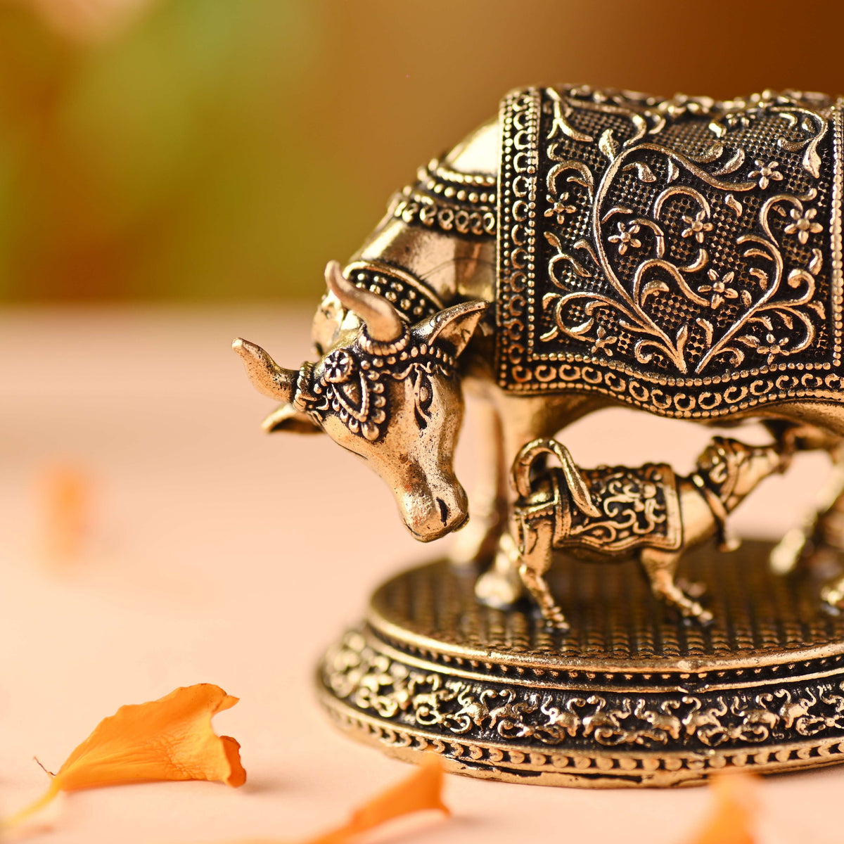 Brass Kamdhenu Cow With Calf Lightweight Idol (2 Inch) Vedansh Craft