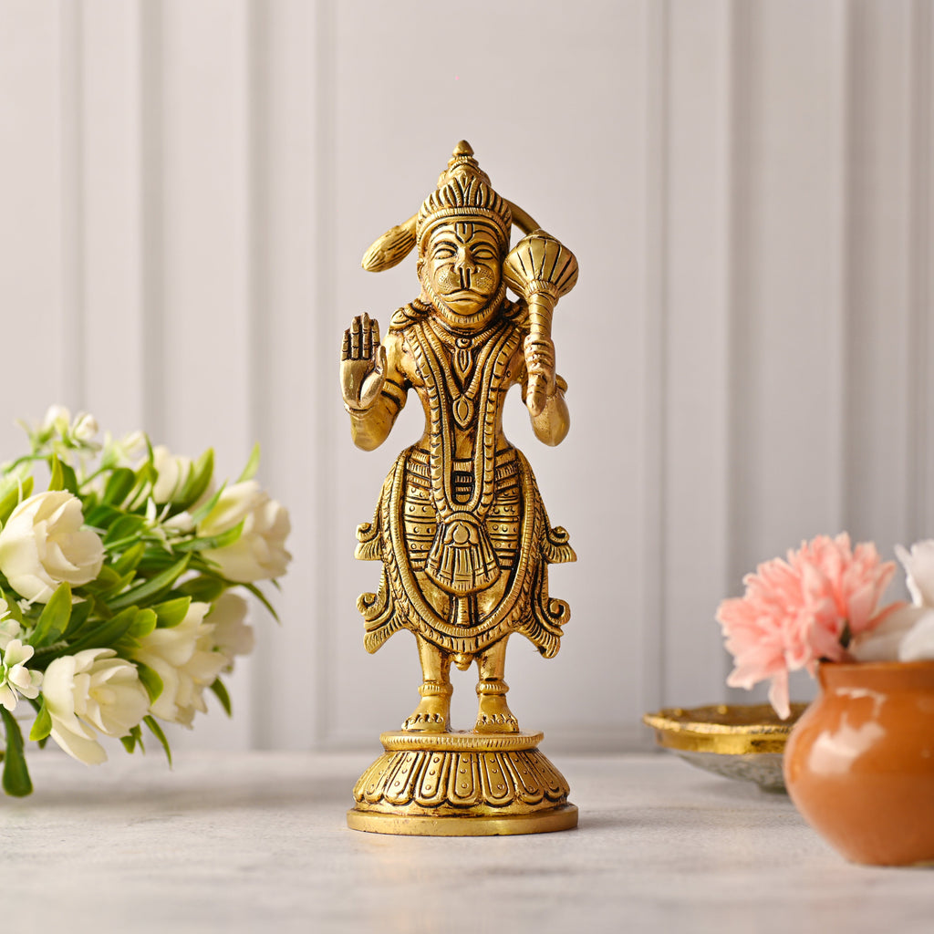 Brass Standing Hanuman Idol – Handmade Traditional Brassware (8 Inch) Vedansh Craft